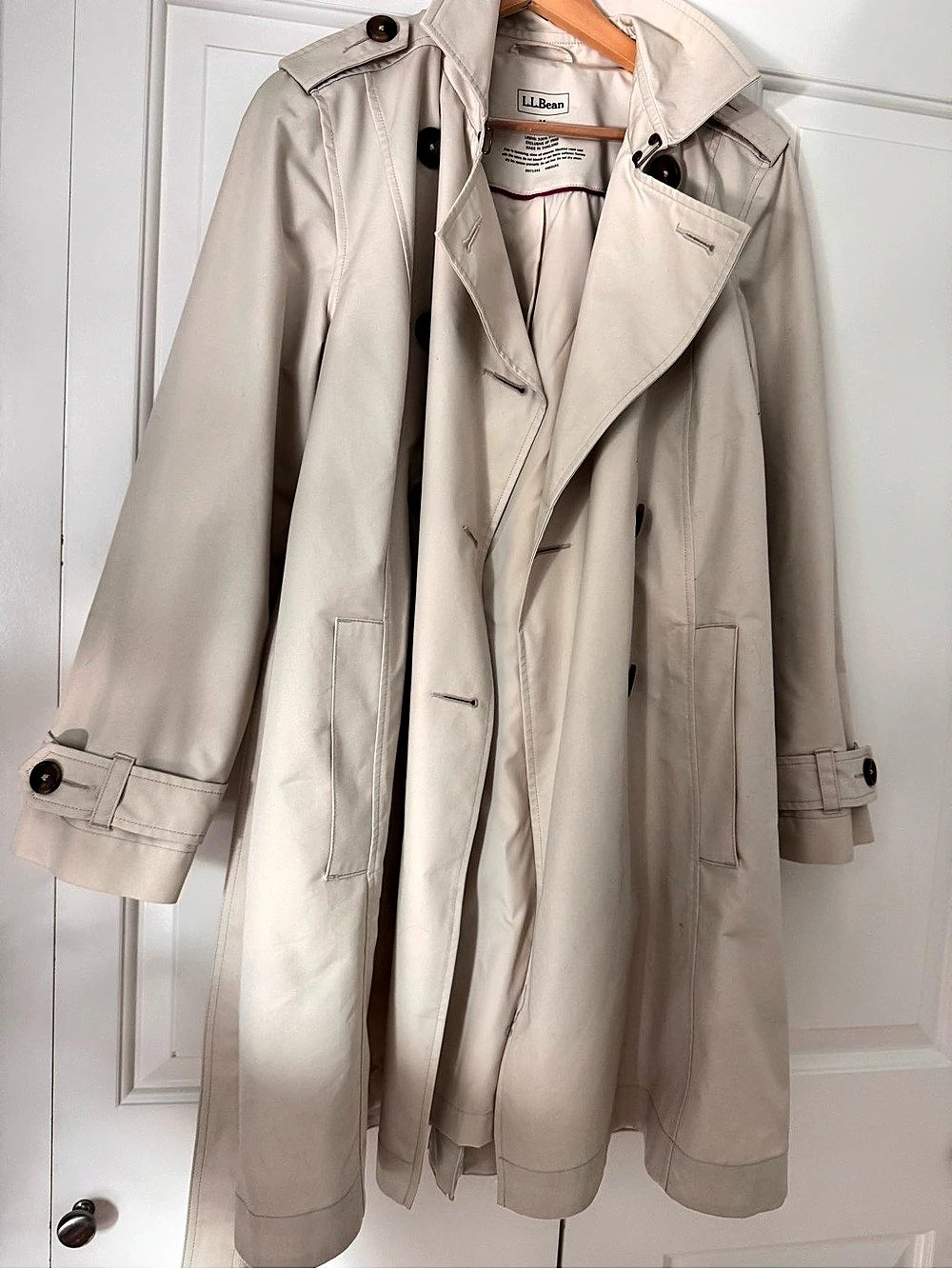 L.L.Bean Cotton Trench Coat in White Size Medium Like New